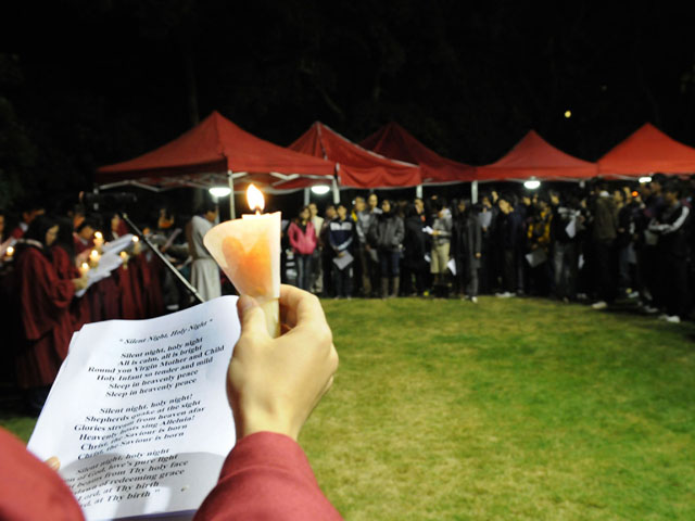 Go, Tell It On The Campus — Campus Caroling 2011<br><br>'Silent night, holy night, all is calm, all is bright,' the voices of angels resound throughout campus during Christmas.