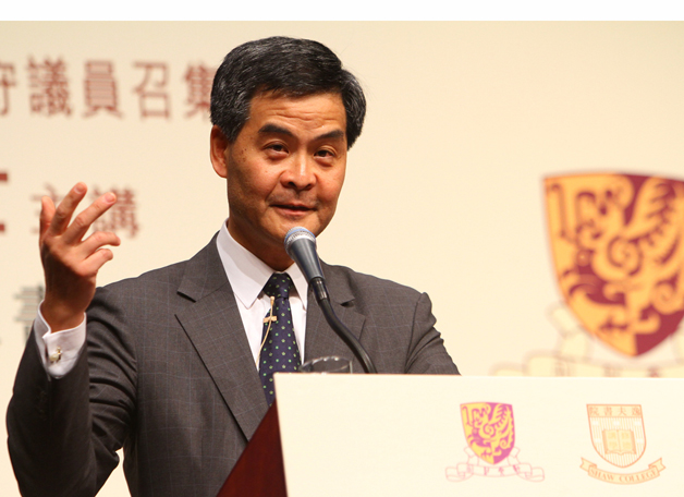 As if it was an early sign of the shape of things to come, Dr. the Honourable Leung Chun-ying spoke on the responsibilities of political leaders at a Shaw College assembly in November 2010.