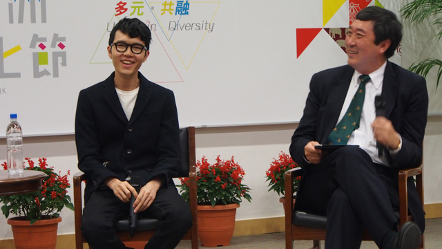 On 8 April 2013, Mr. Khalil Fong (left), singer-songwriter, and Prof. Joseph Sung, Vice-Chancellor, discussed religion and cultural diversity at 'Joseph Sung x Khalil Fong: From Christianity to Bahá'í Faith'