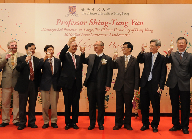 Prof. Yau Shing-tung (4th right), Distinguished Professor-at-Large of CUHK, has recently added yet another rare star to his academic firmament. Already a Fields Medallist, Prof. Yau was presented with the 2010 Wolf Prize in Mathematics, making him the only person of Chinese ethnicity to date who holds both honours.