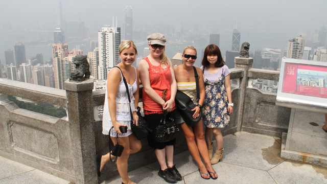 Incoming exchange students visit the Peak to see Hong Kong's stunning skyline. CUHK was hosting about 560 incoming exchange students on its campus in the first term of 2011–12.
