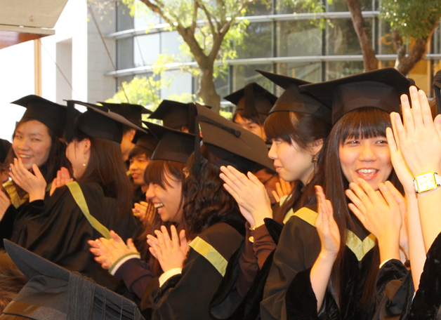 <b>Gaudeamus igitur, juvenes dum sumus…</b>('Let us rejoice therefore, while we are young…', from a hymn sung at university graduations in the 18th century.) Graduates congratulating each other on the joyous congregation day in December 2009.